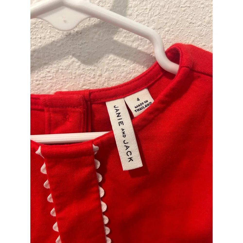 Janie and Jack Girls Red Ric-Rac Trim Short Sleeve Romper Size 4
